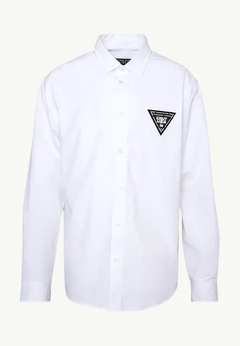 VERSACE JEANS COUTURE Men Triangle Logo Patch Long Sleeves Shirt in White