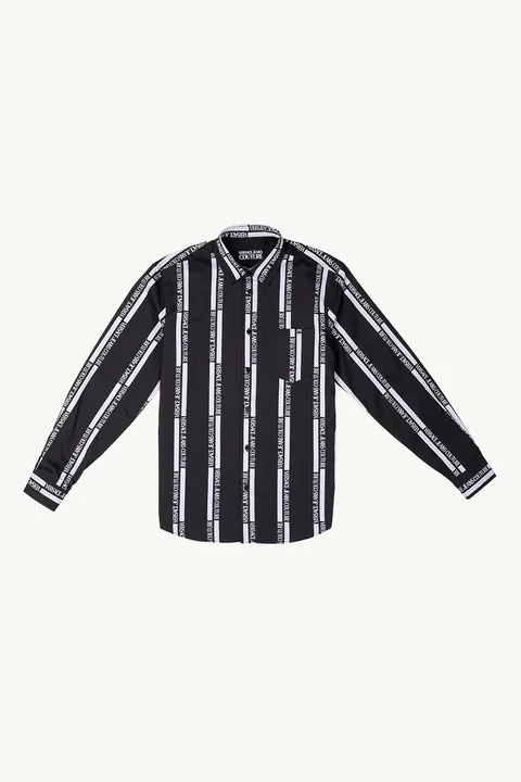 VERSACE JEANS COUTURE Men All Over Lateral Logo Print Long Sleeves Shirt in Black/White