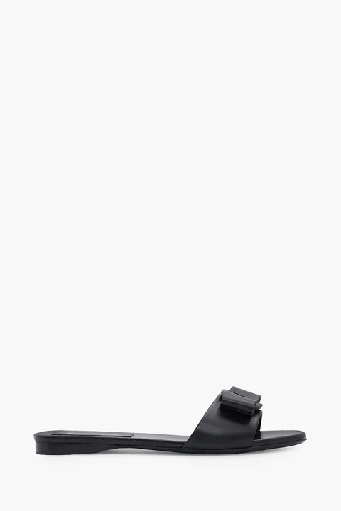 SALVATORE FERRAGAMO Viva Slide Sandals in Black Nappa Leather