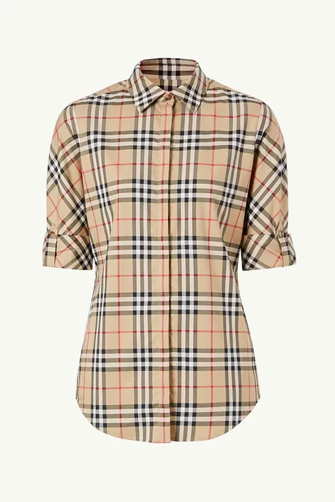 BURBERRY Women Vintage Check Stretch Cotton Twill Shirt in Archive Beige