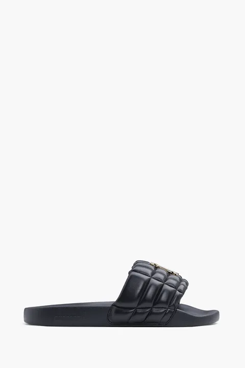 BURBERRY Men Monogram Motif Slides in Black Quilted Lambskin