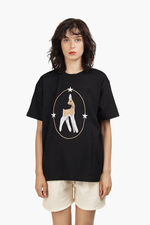 BURBERRY Women Deer Graphic Oversized T-Shirt in Black