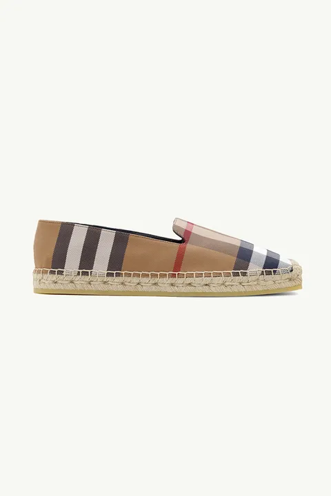 BURBERRY Women Check Cotton Square Toe Espadrilles in Birch Brown