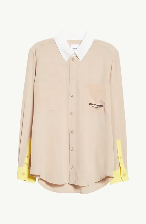 BURBERRY Women Anette Silk Long Sleeves Shirt in Soft Fawn