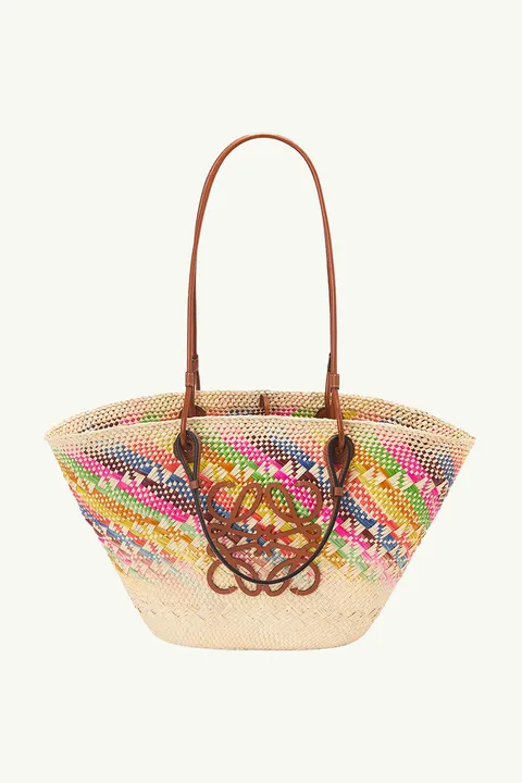 LOEWE X PAULA'S IBIZA Anagram Rainbow Basket Bag in Natural/Tan Multicolor