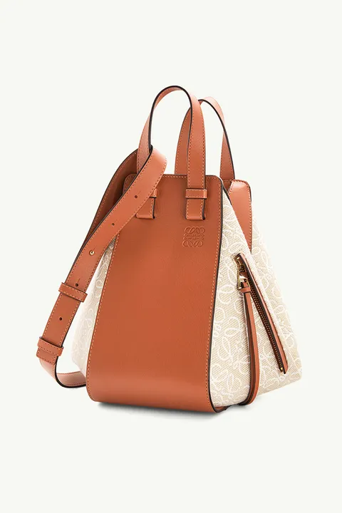 LOEWE Small Hammock in Ecru/Tan Anagram Jacquard and Calfskin