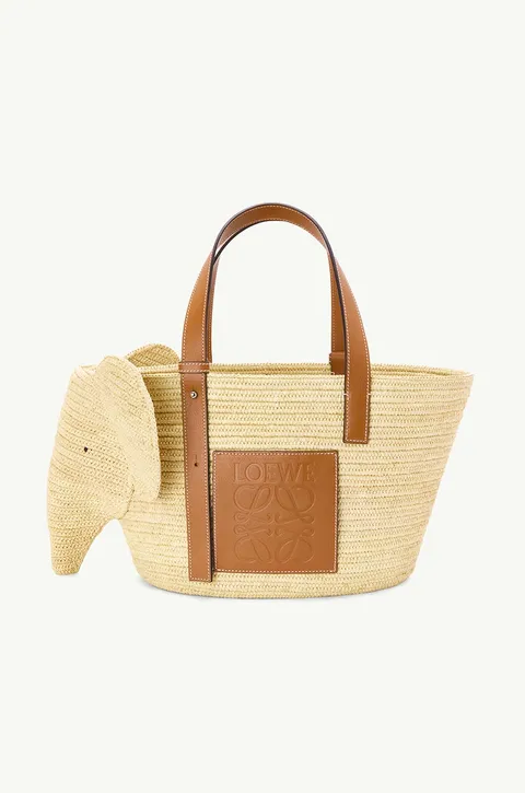 LOEWE Elephant Basket Top Handle Bag in Natural/Tan