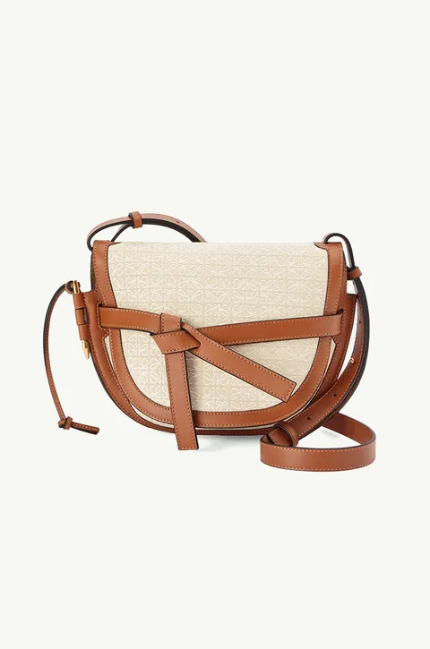 LOEWE Small Gate Anagram Shoulder Bag in Ecru/Tan Jacquard x Calfskin
