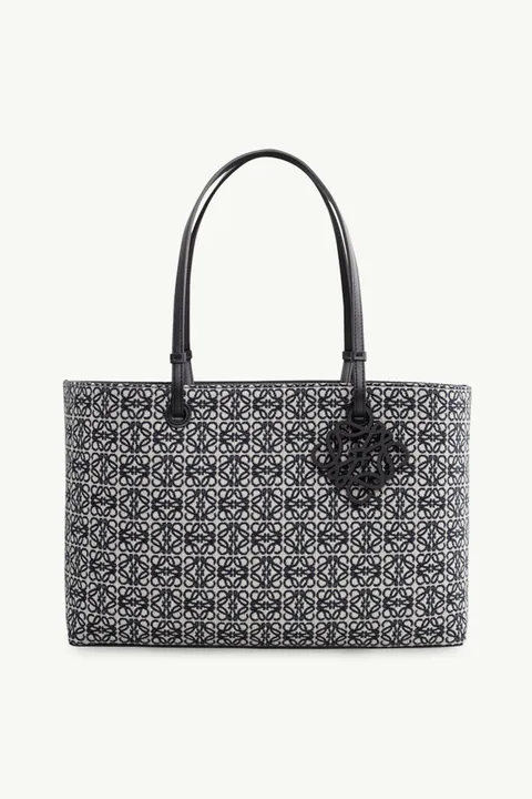 LOEWE Anagram Pattern East West Tote Bag in Navy/Black Jacquard x Calfskin