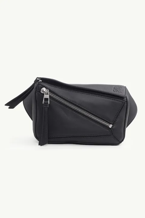 LOEWE Mini Puzzle Bumbag in Black Classic Calfskin