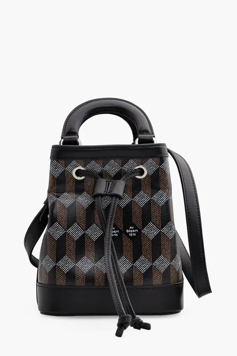 AU DEPART La Petite Dauphine Monogram Bucket Bag in Black Multicolor Reflective Jacquard