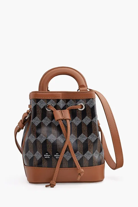 AU DEPART La Petite Dauphine Monogram Bucket Bag in Cognac Multicolor Reflective Jacquard