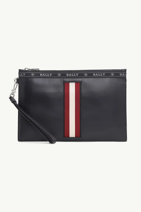 BALLY Men Benery Necessaire Clutch in Black Bovine Leather