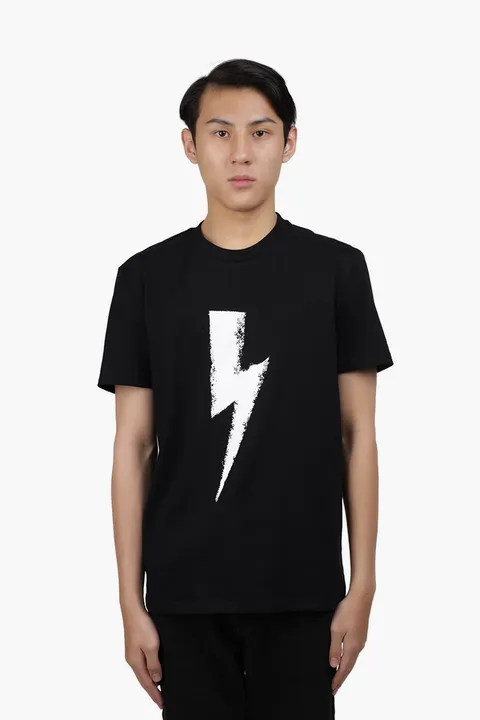 NEIL BARRETT Men Graffiti Chalk Bolt Slim Fit T-Shirt in Black/White