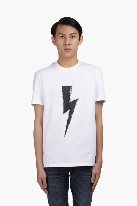 NEIL BARRETT Men Graffiti Chalk Bolt Slim Fit T-Shirt in White/Black