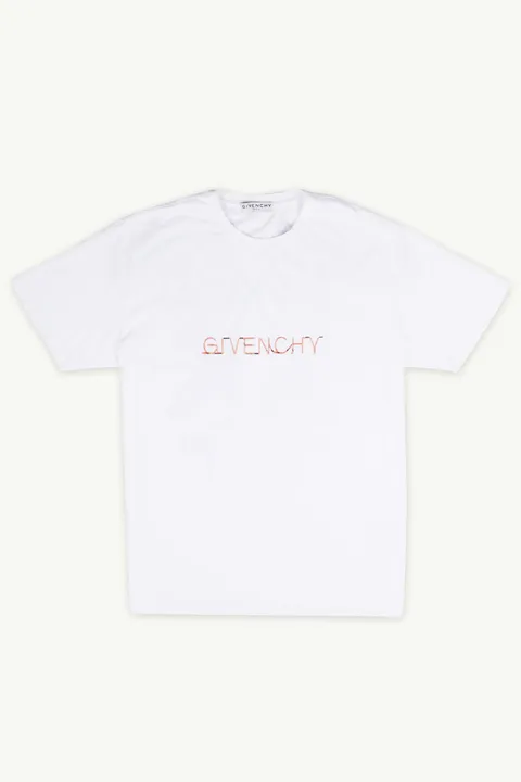 GIVENCHY Men Neon Light Signature Printed Logo T-Shirt in White