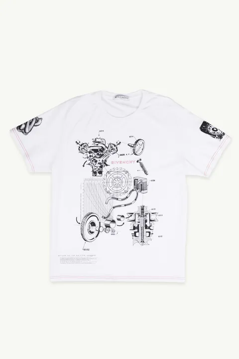 GIVENCHY Men Schematics Printed Logo T-Shirt in White