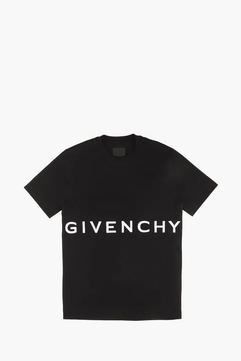 GIVENCHY Men Logo Embroidered Slim Fit T-Shirt in Black with 4G Emblem on Back