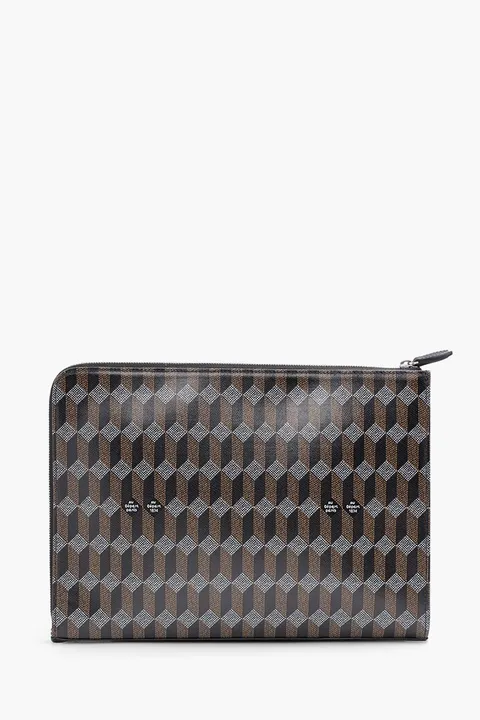 AU DEPART La Martin Monogtam Laptop Sleeve in Black Multicolor Reflective Jacquard