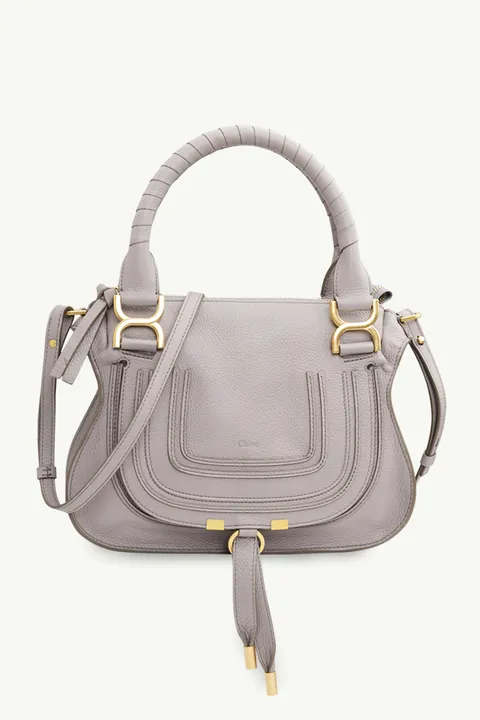 CHLOE Small Marcie Double Carry Bag in Cashmere Grey Grained Calfskin GHW