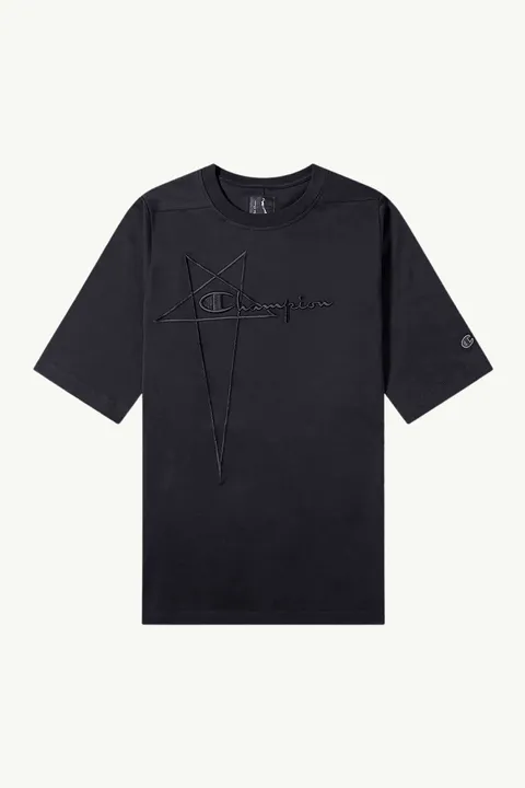 RICK OWENS x CHAMPION Men Embroidered Logo Oversized T-Shirt in Black