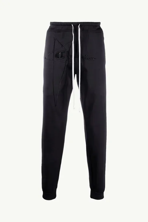 RICK OWENS x CHAMPION Men Embroidered Logo Trousers in Black