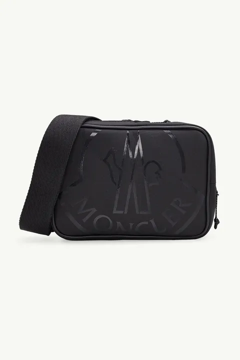 MONCLER Cut Cross Belt Bag in Black with Logo Print