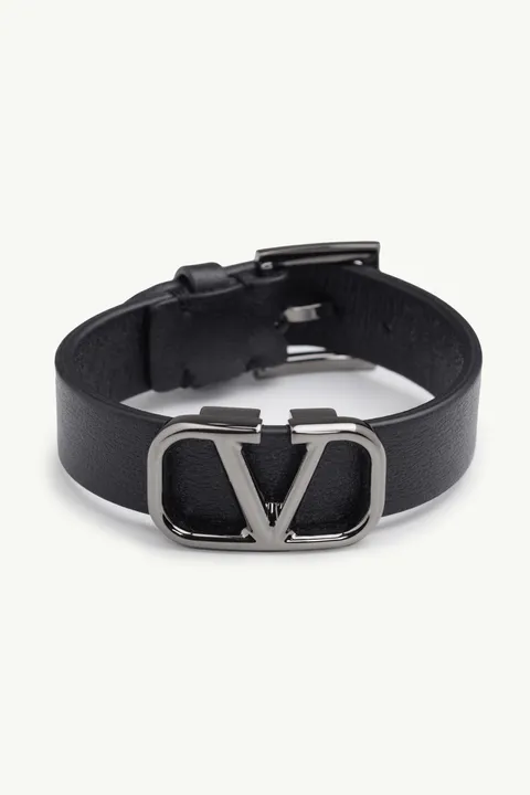 VALENTINO Men VLogo Signature Bracelet in Black RHW Leather
