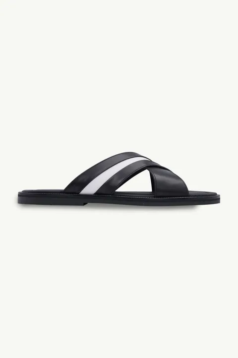 BALLY Men Jabil Crossover Sandals in Black with Stripe
