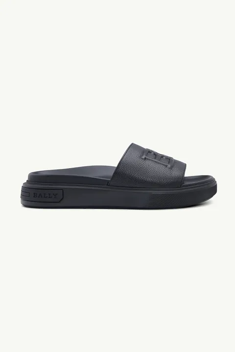 BALLY Men Jarmo Slides in Black Calf Grained