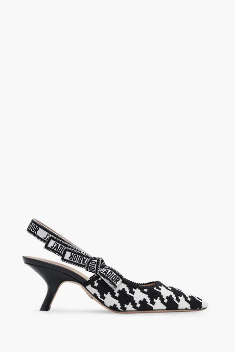 CHRISTIAN DIOR J'adior Slingback Pumps 65mm in Black/White with Macro Houndstooth Motif