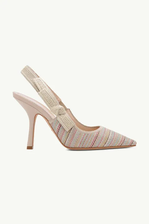CHRISTIAN DIOR J'adior Slingback Pumps 100mm in Multicolor/Gold Metallic Thread Embroidered Cotton