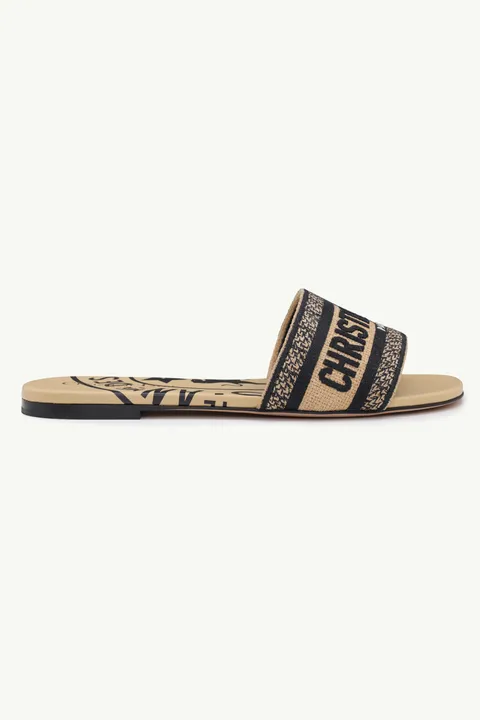 CHRISTIAN DIOR Dway Jute Canvas Embroidered Mules in Beige with Dior Union Motif