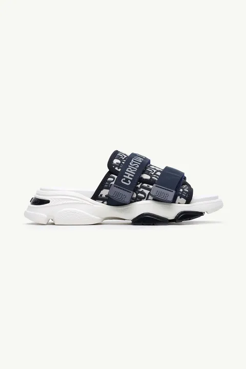 CHRISTIAN DIOR D-Wander Oblique Slide Sandals in Deep Blue Multicolor Technical Fabric