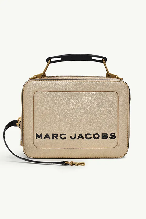 MARC JACOBS Mini The Textured Metallic Box Shoulder Bag in Gold