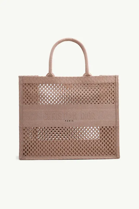 CHRISTIAN DIOR Dior Tote Bag in Clay-Colored Mesh Embroidery