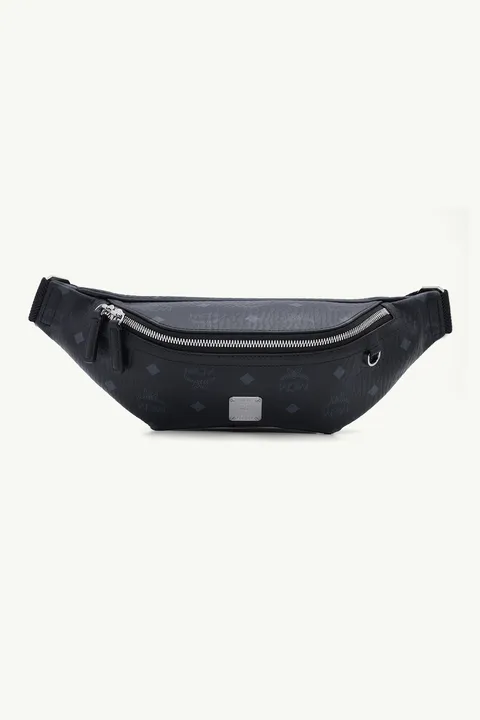 MCM Small Fursten Belt Bag in Black with D ring Detail at Side