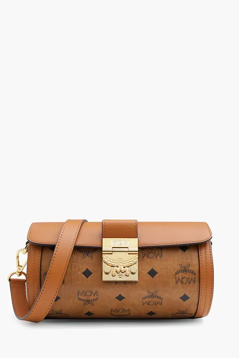 MCM Small Tracy Circular Crossbody Bag in Cognac