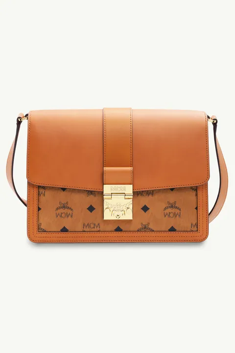 MCM Medium Tracy Flap Shoulder Bag in Cognac Mix Leather