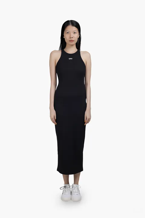 OFF WHITE Women Lux Short Sleeves Long Dress in Black