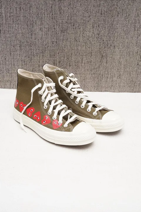 CONVERSE x PLAY CDG Chuck 70 Multi Heart High Top Sneaker in Khaki Green