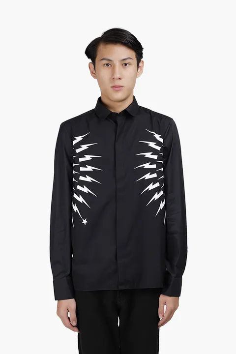 NEIL BARRETT Men Thunderbolt Long Sleeves Shirt in Black/White