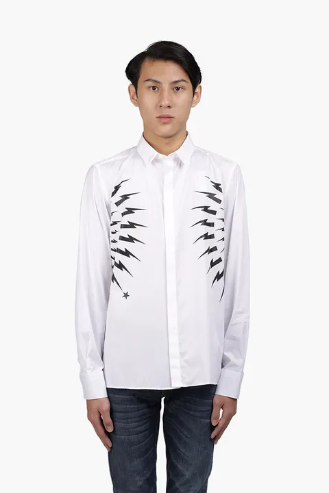 NEIL BARRETT Men Thunderbolt Long Sleeves Shirt in White/Black