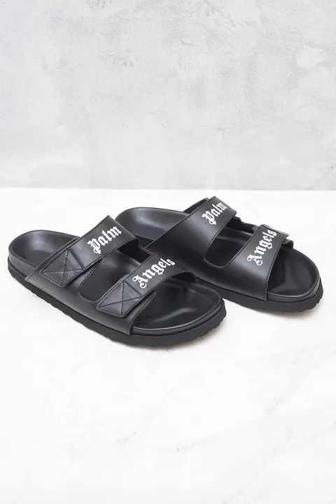PALM ANGELS Men Logo Double Strap Sandals in Black/White