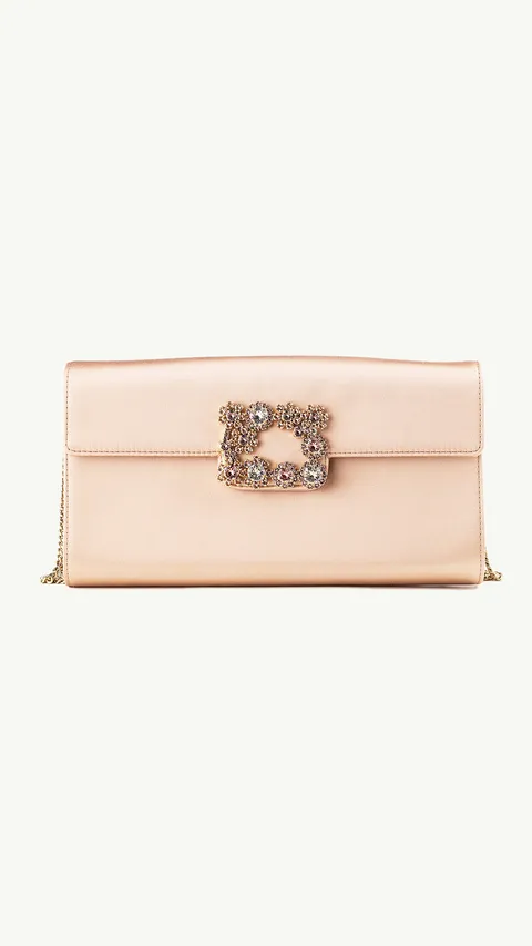 ROGER VIVIER Flower Strass Buckle Clutch in Pink Satin