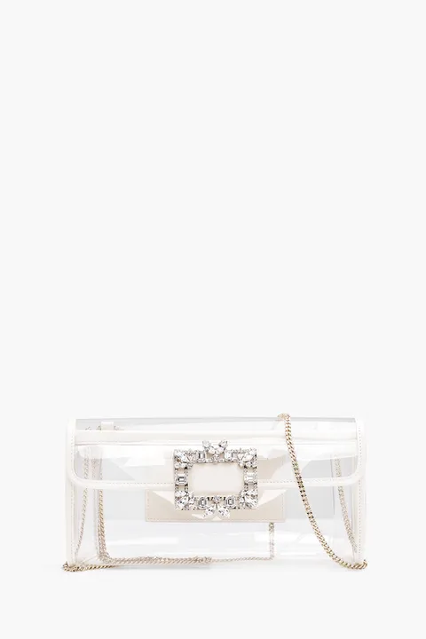 ROGER VIVIER Broche Vivier Buckle Clutch in Off White PVC
