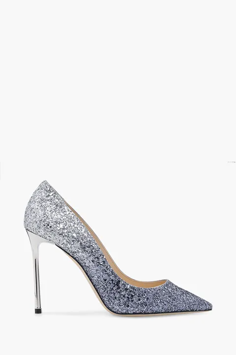 JIMMY CHOO Romy Pumps 100mm in Glittered Navy/Silver