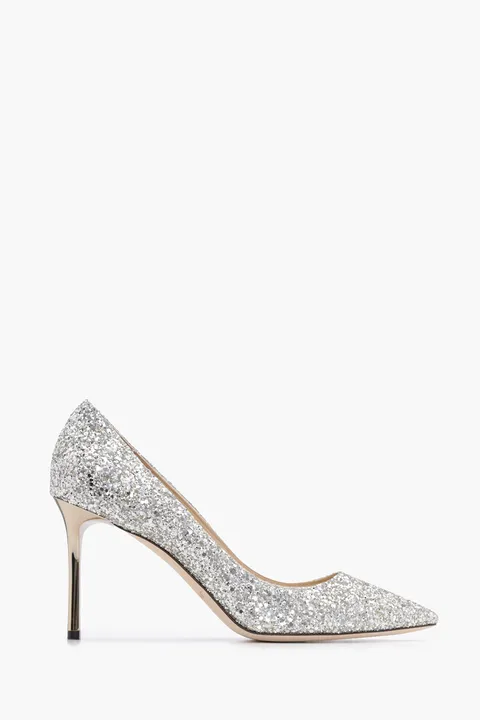JIMMY CHOO Romy Pumps 85mm in Glittered Champagne
