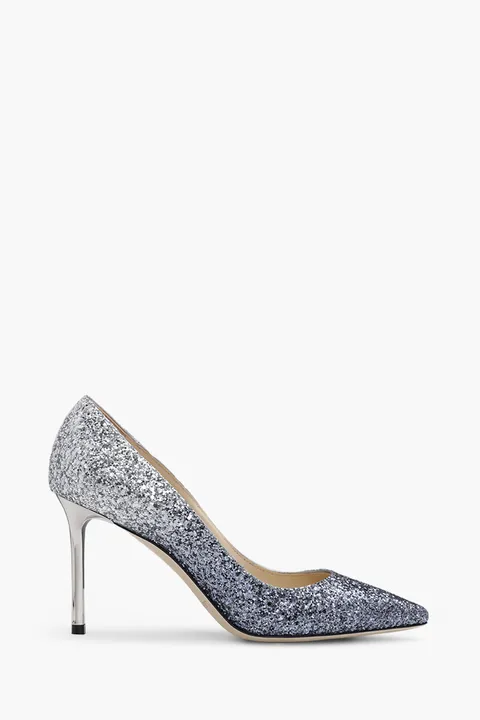 JIMMY CHOO Romy Pumps 85mm Glittered in Navy/Silver