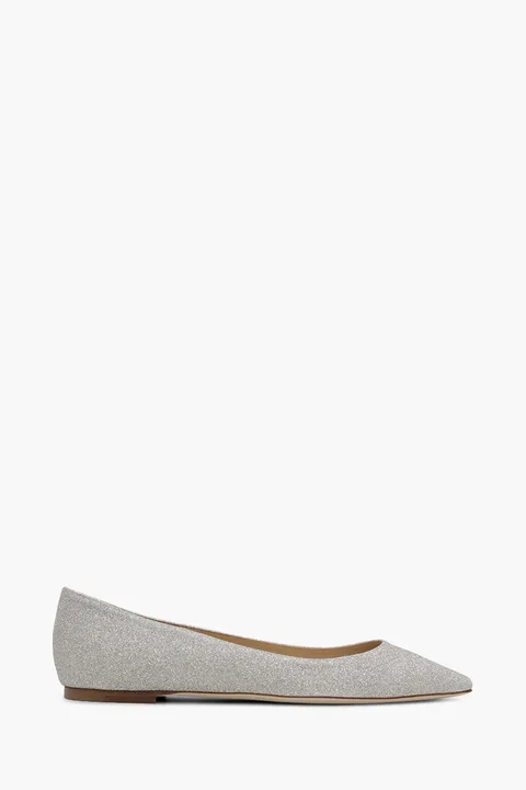 JIMMY CHOO Romy Ballerina Platinum in Ice Glitter